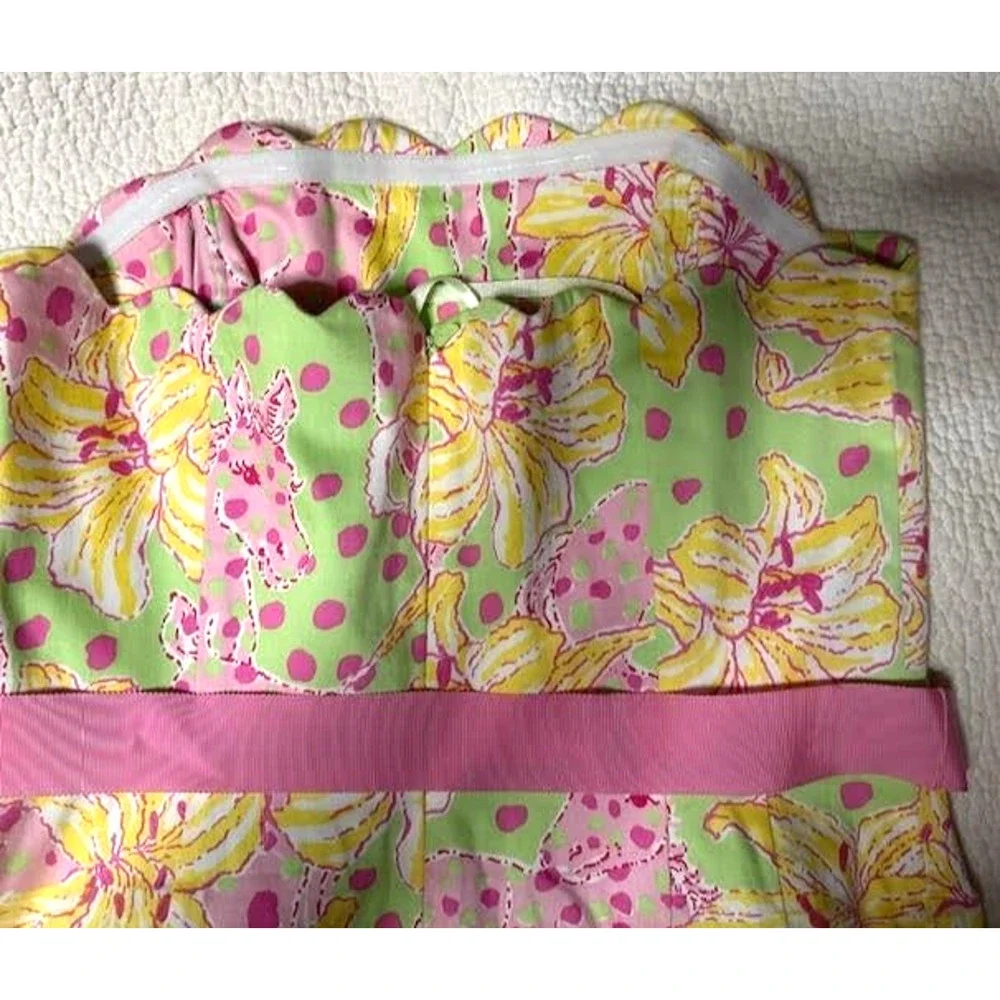Lilly Pulitzer Strapless Floral Dress Pink Green Cotton Summer Sundress Sz 8 - Picture 10 of 14